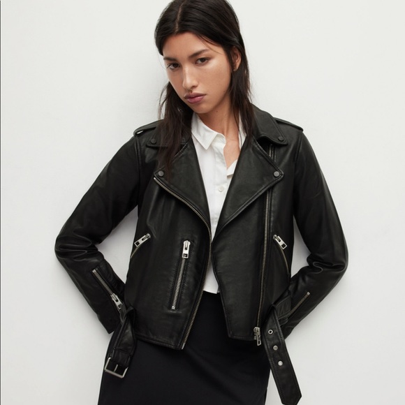 All Saints Jackets & Blazers - Allsaints Black Leather Balfern Jacket Sz UK 14 / US 10